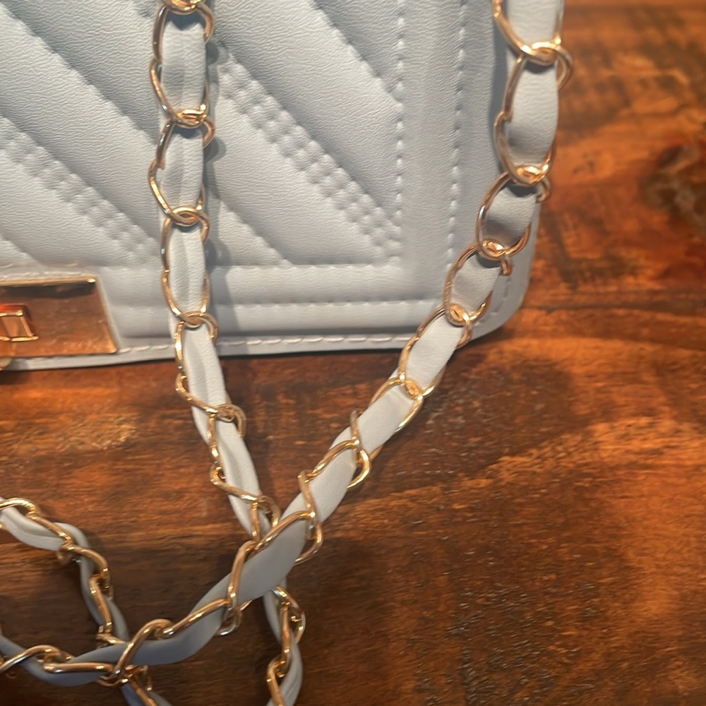 Elegant Baby Blue Quilted Vegan Leather Shoukder/Crossbody Bag Like New - Picture 3 of 7